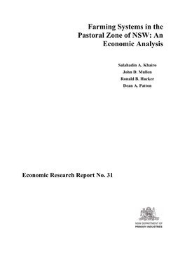 Farming Systems in the Pastoral Zone of NSW: an Economic Analysis