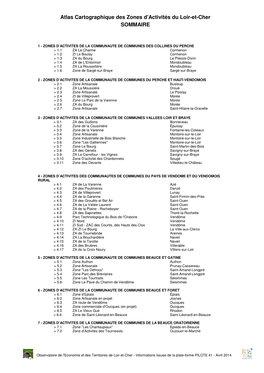 Atlas Cartographique Des Zones D'activités Du Loir-Et-Cher SOMMAIRE