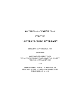 Water Management Plan for the Lower Colorado River Basin