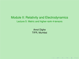 Module II: Relativity and Electrodynamics Lecture 5: Metric and Higher-Rank 4-Tensors