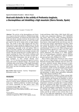 Heat-Cold Dialectic in the Activity of Proformica Longiseta, a Thermophilous Ant Inhabiting a High Mountain (Sierra Nevada, Spain)