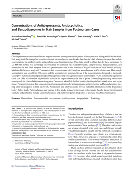 Concentrations of Antidepressants, Antipsychotics, and Benzodiazepines in Hair Samples from Postmortem Cases