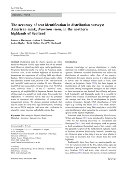 The Accuracy of Scat Identification in Distribution Surveys: American Mink, Neovison Vison, in the Northern Highlands of Scotland