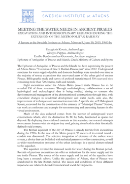 Meeting the Water Needs in Ancient Piraeus Excavation and Interdisciplinary Research During the Extension of the Metropolitan Railway