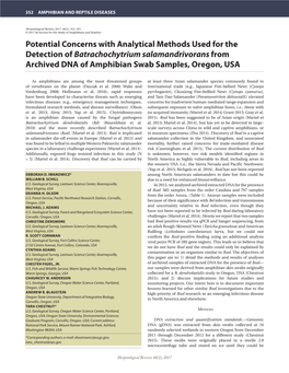 Potential Concerns with Analytical Methods Used for the Detection of Batrachochytrium Salamandrivorans from Archived DNA of Amphibian Swab Samples, Oregon, USA