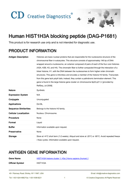 Human HIST1H3A Blocking Peptide (DAG-P1681) This Product Is for Research Use Only and Is Not Intended for Diagnostic Use