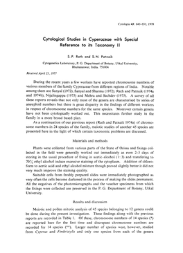 Cytological Studies in Cyperaceae with Special Reference to Its Taxonomy Ll