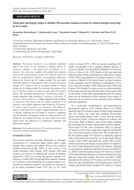 Molecular Phylogeny Helps to Delimit Plectranthus Hadiensis from Its Related Morph Occurring in Sri Lanka