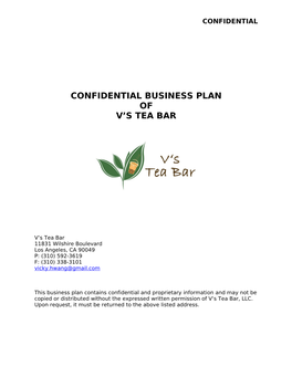 Confidential Business Plan of V's Tea