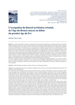 L'occupation Du Littoral Tyrrhénien Oriental, De L'âge Du Bronze Moyen