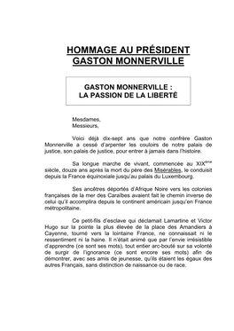 Hommage Au Président Gaston Monnerville