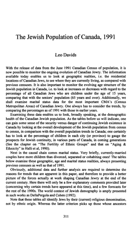 The Jewish Population of Canada, 1991