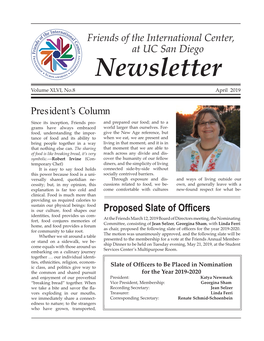 Newsletter Volume XLVI, No.8 April 2019