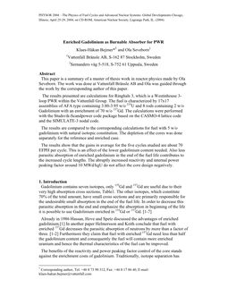 Enriched Gadolinium As Burnable Absorber For