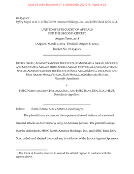 18-2540-Cv Jeffrey Siegel, Et Al. V. HSBC North America Holdings, Inc