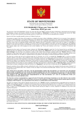 STATE of MONTENEGRO Represented by the Government of Montenegro, Acting by and Through Its Ministry of Finance EUR 300,000,000 5.750 Per Cent