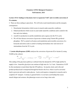 Biological Chemistry I: Endings to Glycolysis