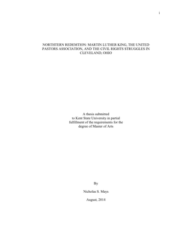 Martin Luther King, the United Pastors Association, and the Civil Rights Struggles in Cleveland, Ohio