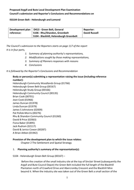 Proposed Argyll and Bute Local Development Plan Examination Council’S Submission and Reporter’S Conclusions and Recommendations On