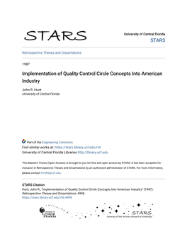 Implementation of Quality Control Circle Concepts Into American Industry