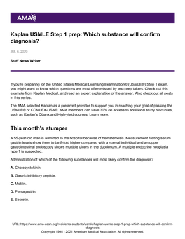 Kaplan USMLE Step 1 Prep: Which Substance Will Confirm Diagnosis?