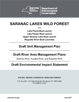 Saranac Lakes Wild Forest Draft Unit Management Plan