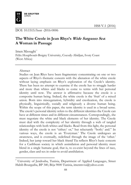 The White Creole in Jean Rhys's Wide Sargasso