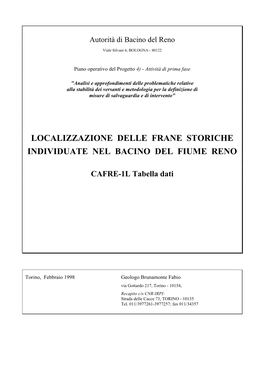 Tabella Dati Localizzazione Delle Frane Storiche