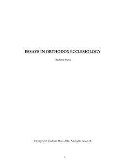 Essays in Orthodox Ecclesiology