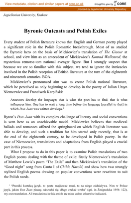 Byronic Outcasts and Polish Exiles