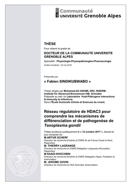 Réseau Régulatoire De HDAC3 Pour Comprendre Les Mécanismes De Différenciation Et De Pathogenèse De Toxoplasma Gondii