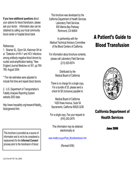 A Patient's Guide to Blood Transfusion