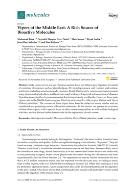 Vipers of the Middle East: a Rich Source of Bioactive Molecules