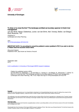 To Draw Or to Cross the Line? the Landscape Architect As Boundary Spanner in Dutch River Management