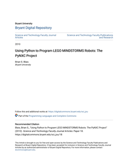 Using Python to Program LEGO MINDSTORMS Robots: the Pynxc Project