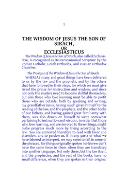 The Wisdom of Jesus the Son of Sirach, Ecclesiasticus