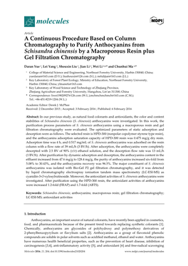 A Continuous Procedure Based on Column Chromatography to Purify Anthocyanins from Schisandra Chinensis by a Macroporous Resin Plus Gel Filtration Chromatography