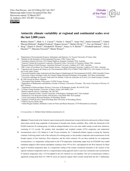 Antarctic Climate Variability at Regional and Continental Scales Over the Last 2,000 Years Barbara Stenni1,2, Mark A