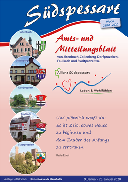 Amts- Und Mitteilungsblatt Von Altenbuch, Collenberg, Dorfprozelten, Collenberg Faulbach Und Stadtprozelten