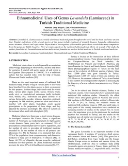 Ethnomedicinal Uses of Genus Lavandula (Lamiaceae) in Turkish