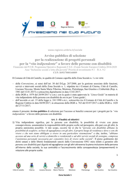 Vita Indipendente ” a Favore Delle Persone Con Disabilità Finanziato Dal P.O.R