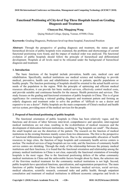 Functional Positioning of City-Level Top Three Hospitals Based on Grading Diagnosis and Treatment