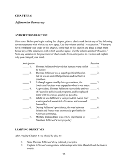 CHAPTER 6 Jeffersonian Democracy