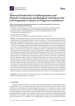 Enhanced Production of Anthraquinones and Phenolic Compounds and Biological Activities in the Cell Suspension Cultures of Polygonum Multiﬂorum