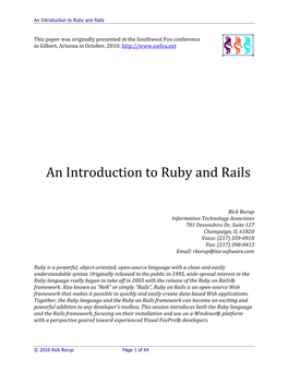 An Introduction to Ruby and Rails