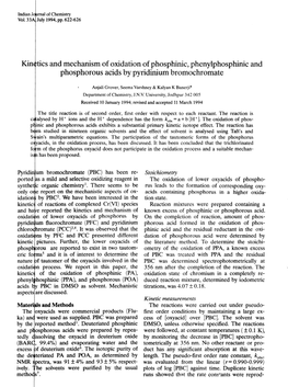 Kin~Tics and Mechanism of Oxidation of Phosphinic, Phenylphosphinic and Phosphorous Acids by Pyridinium Bromochromate