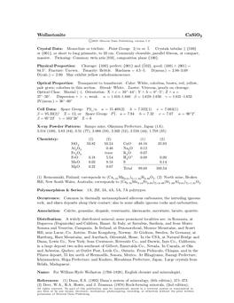 Wollastonite Casio3 C 2001 Mineral Data Publishing, Version 1.2 ° Crystal Data: Monoclinic Or Triclinic