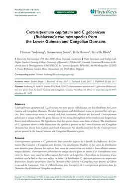 Craterispermum Capitatum and C. Gabonicum (Rubiaceae): Two New Species from the Lower Guinean and Congolian Domains