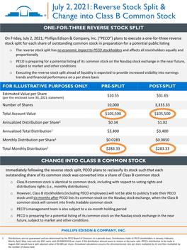 July 2, 2021: Reverse Stock Split & Change Into Class B Common Stock