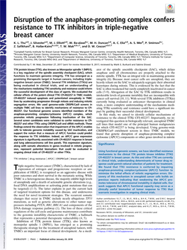 Disruption of the Anaphase-Promoting Complex Confers Resistance to TTK Inhibitors in Triple-Negative Breast Cancer